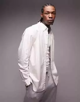 Оксфордская рубашка оверсайз в коричневую полоску Topman