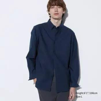 Оксфордская рубашка UNIQLO, темно-синий