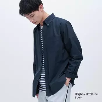 Оксфордская рубашка UNIQLO, темно-синий