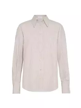 Оксфордская рубашка в блестящую полоску с монили Brunello Cucinelli, цвет camel