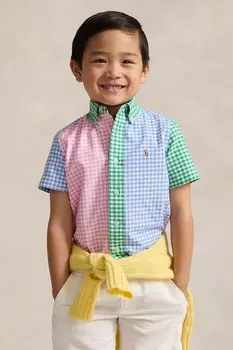Оксфордская рубашка в клетку для мальчиков с короткими рукавами Polo Ralph Lauren, синий