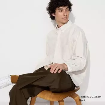 Оксфордская рубашка в обычную полоску UNIQLO, бежевый