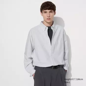 Оксфордская рубашка в обычную полоску UNIQLO, серый
