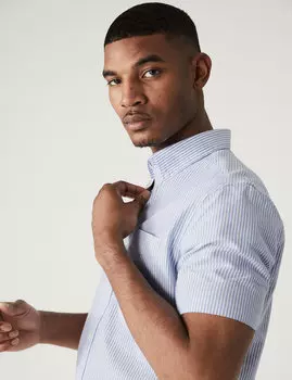 Оксфордская рубашка в полоску из чистого хлопка Marks & Spencer, синий