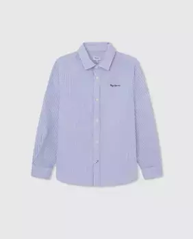 Оксфордская рубашка в полоску с логотипом для мальчиков Pepe Jeans, индиго/синий