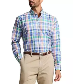 Оксфордская тканая рубашка с длинными рукавами классического кроя Polo Ralph Lauren в клетку средней длины, синий