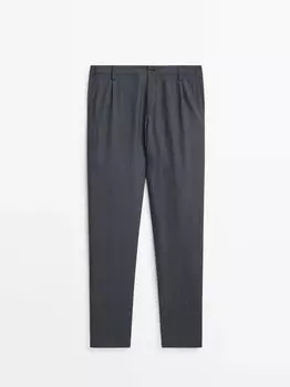 Оксфордские брюки-чиносы свободного кроя из окрашенной нити Massimo Dutti, темно-синий