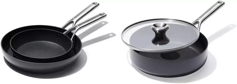 OXO Профессиональная сковорода и сотейник с твердым анодированным покрытием, не содержащая ПФАС, с антипригарным покрытием, индукционное покрытие, усиленное алмазом покрытие, Black