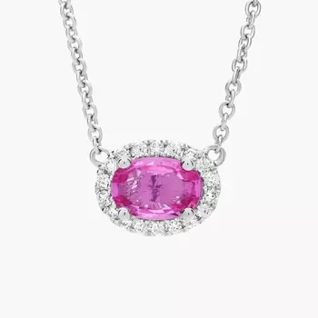 Ожерелье East West Oval Halo Pink Sapphire и Diamonds из 18-каратного белого золота (6x4 мм) Blue Nile