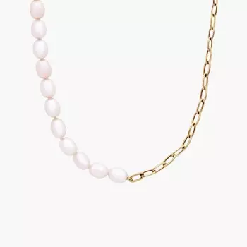 Ожерелье из 14-каратного желтого золота с цепочкой из пресноводного жемчуга и скрепки Blue Nile