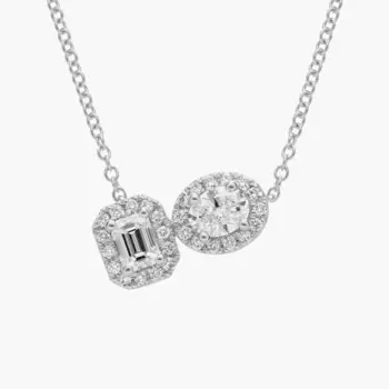 Ожерелье из двух камней: изумруда Halo и овального бриллианта из 14-каратного белого золота (3/4 карата). Blue Nile