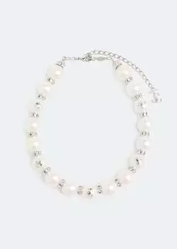 Ожерелье JIMMY CHOO Pearl Crystal choker, серебряный