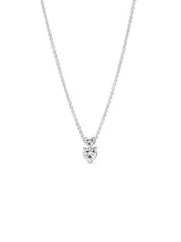 Ожерелье Pandora Double Heart Pendant Sparkling Collier Necklace, стерлинговое серебро