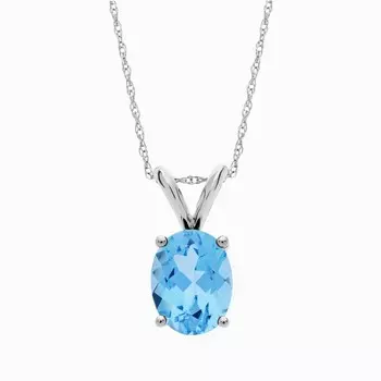 Ожерелье с подвеской из овального голубого топаза из белого золота 14 карат (9x7 мм) Blue Nile