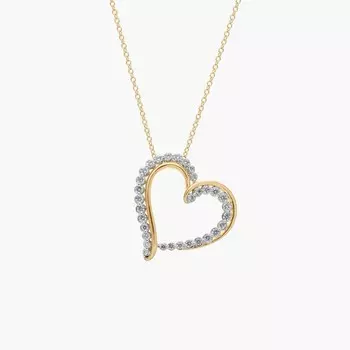 Ожерелье в виде наклонного двухрядного бриллиантового сердца из 14-каратного желтого золота (1/2 карата). Blue Nile