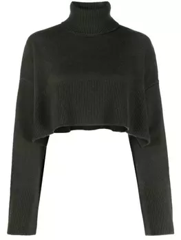 P.A.R.O.S.H. укороченный джемпер Loto в рубчик с высоким воротником, зеленый