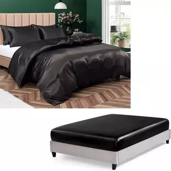 P Pothuiny, комплект из 5 атласных пододеяльников, полный/королевский, черный атласный комплект, простыня королевы