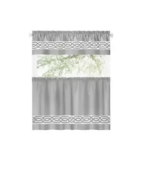 Pacifico Complete 3 шт. Комплект кухонных штор с карманами и вышивкой Kate Aurora, серебро