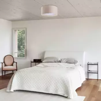 Paco Home Потолочный светильник "DRUM", лампа E27 | без лампочки, круглый текстильный плафон для кабинета 3 x E27, современный, закрытый, однотонный 45 см, Высота: 22,5 см, бежевый