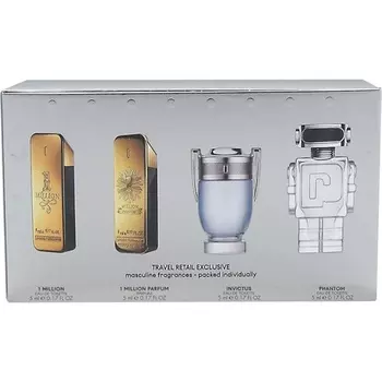 Paco Rabanne Mini Set For Men: One Million 0.17 Eau De Toilette, One Million 0.17 Parfum, Invictus 0.17 Edt, Phantom 0.17 Edt