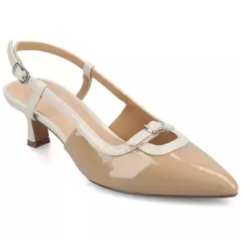 Падыма женские туфли-лодочки с острым носком на низком каблуке и ремешком на пятке Journee, цвет patent beige