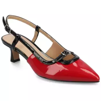 Падыма женские туфли-лодочки с острым носком на низком каблуке и ремешком на пятке Journee, цвет patent red
