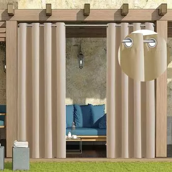 Пакет из 8 уличных штор, уличные шторы, 132 x 213 см (Ш x В), непрозрачные, ветрозащитные, водоотталкивающие, защита конфиденциальности, защита от ультрафиолета (52 x 84 дюйма, темно-серые) Topchances, желтый