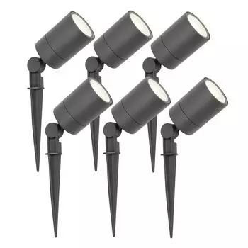 Пакет Ledvion из 6 светодиодных садовых прожекторов, алюминий антрацит, IP65, 5 Вт, 4000K, кабель 1 метр, светодиодные прожекторы, светодиодные садовые прожекторы для наружного использования, серый