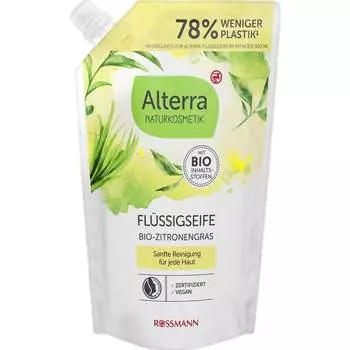 Пакетик для заправки жидкого мыла с органическим лемонграссом Alterra NATURKOSMETIK, 500 ml