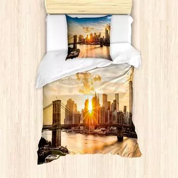 Пальто ABAKUHAUS New York, вид на Бруклин, защита от клещей, подходит для аллергиков с наволочками, 135 см x 200 см - 80 x 80 см, разноцветное
