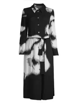 Пальто абстрактной жаккардовой вязки с завязками на талии Misook, белый