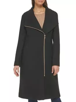 Пальто асимметричного кроя из смесовой шерсти Cole Haan Black
