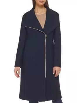 Пальто асимметричного кроя из смесовой шерсти Cole Haan Navy