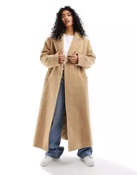 Пальто Asos Design Strong Shoulder, бежевый