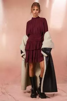 Пальто-авиатор Borg Trim Maxi boohoo, черный