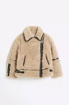 Пальто авиатор для девочек из бордового материала River Island, бежевый