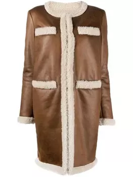 Пальто без воротника из искусственной овчины Dsquared2, коричневый