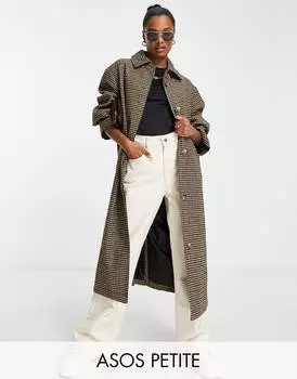 Пальто бойфренда из смешанной шерсти в смарт-клетку ASOS DESIGN Petite