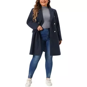 Пальто больших размеров для женщин, двубортные зимние длинные тренчи с лацканами Agnes Orinda, цвет Navy Blue