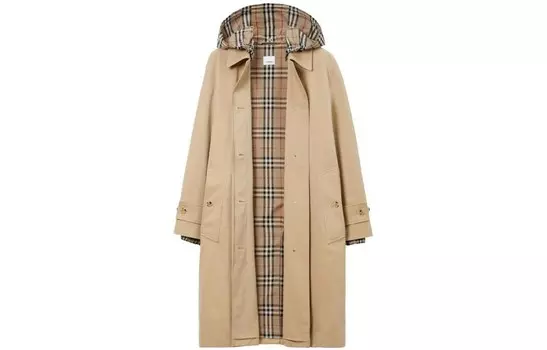 Пальто Burberry с клетчатой подкладкой, хаки