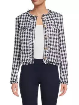 Пальто Callista Walter Baker с бахромой в ломаную клетку, синий/белый