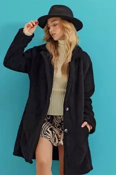 Пальто - Черный - Двубортный Trend Alaat Stili, черный