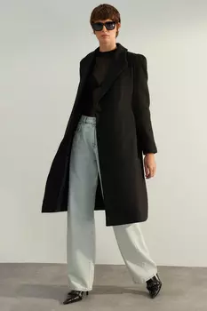 Пальто - Черный - Двубортный Trendyol, черный