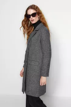 Пальто - Черный - Двубортный Trendyol, черный
