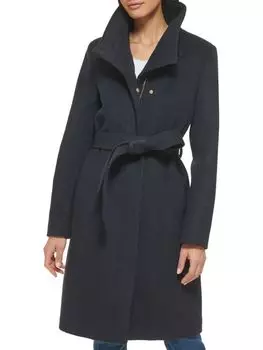 Пальто Cole Haan из смесовой шерсти с поясом, темно-коричневый