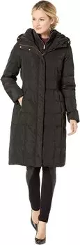 Пальто Cole Haan Quilted Down Coat with Bib Elasticated Side Waist Detail and Oversized Hood, черный