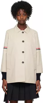 Пальто цвета хаки в полоску с нарукавниками Thom Browne