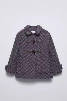 Пальто дафл в клетку ZARA, голубоватый