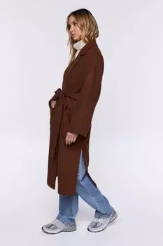Пальто Дастер из парусины с поясом Forever 21, коричневый