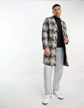 Пальто дастер в черно-бежевую клетку Bolongaro Trevor из смесовой шерсти